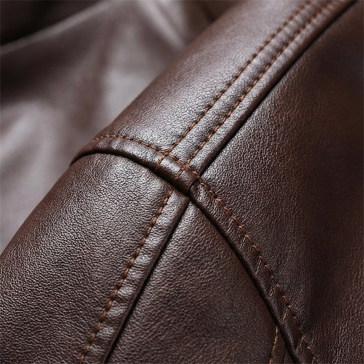 Blouson Motard Homme En Cuir Col Fausse Fourrure Et Poches Latérales