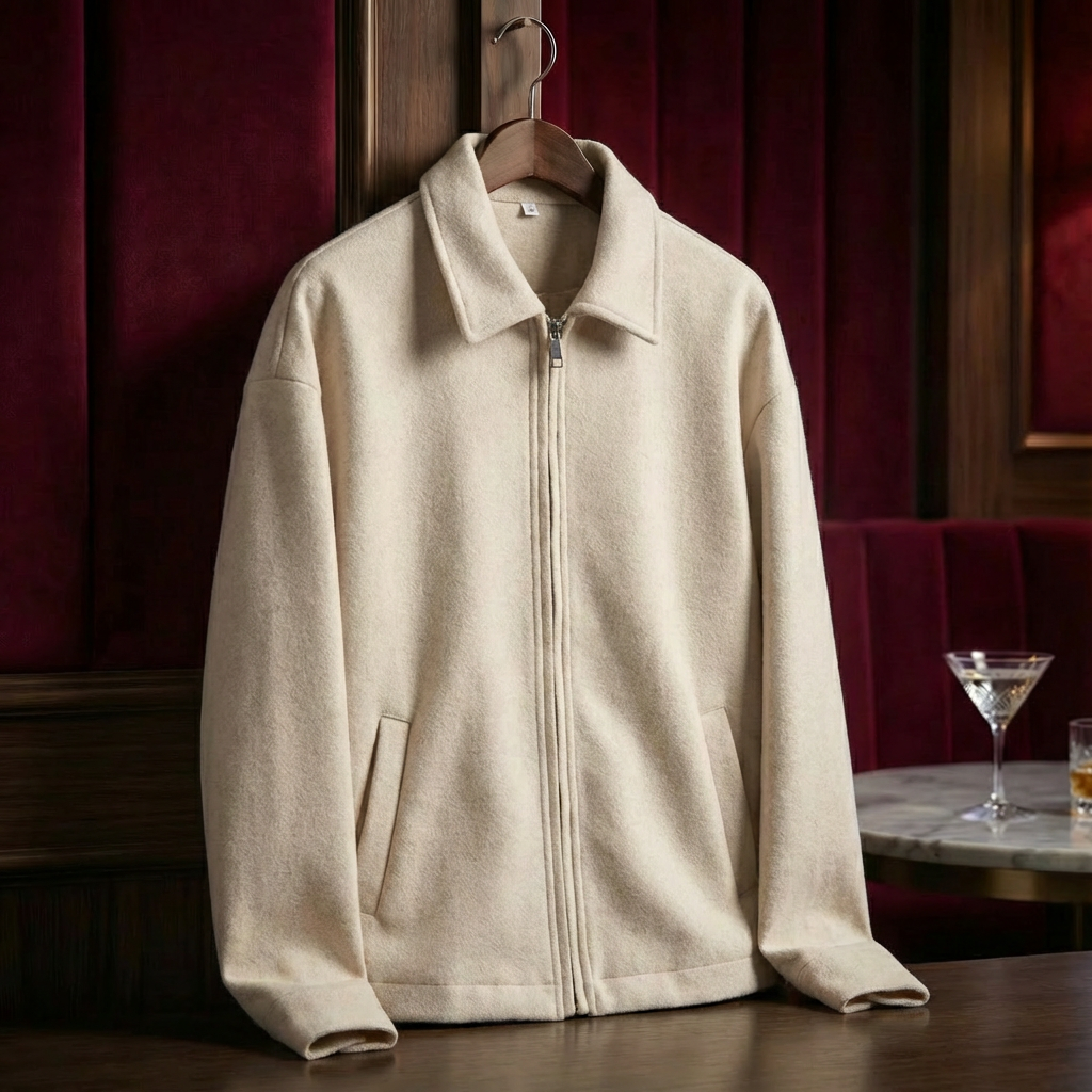 Veste Homme En Laine Col Revers Zip Intégral Et Poches Latérales