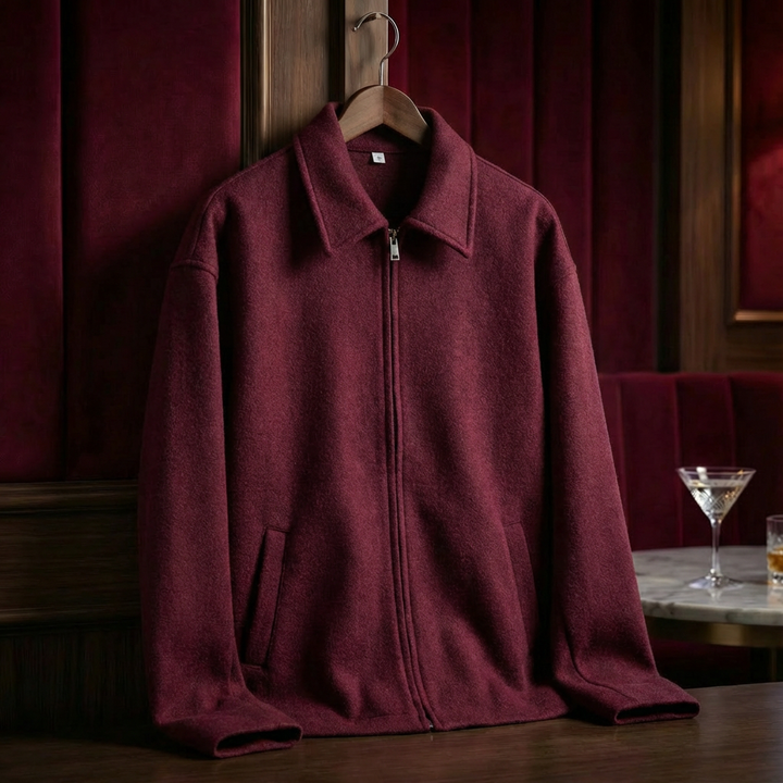 Veste Homme En Laine Col Revers Zip Intégral Et Poches Latérales