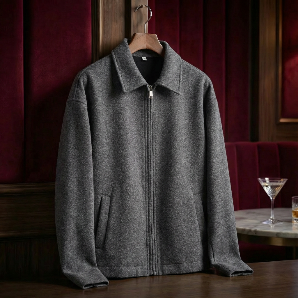 Veste Homme En Laine Col Revers Zip Intégral Et Poches Latérales