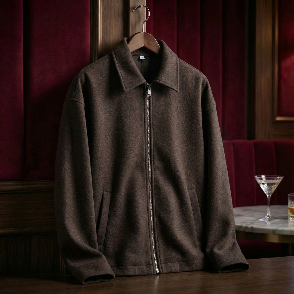 Veste Homme En Laine Col Revers Zip Intégral Et Poches Latérales