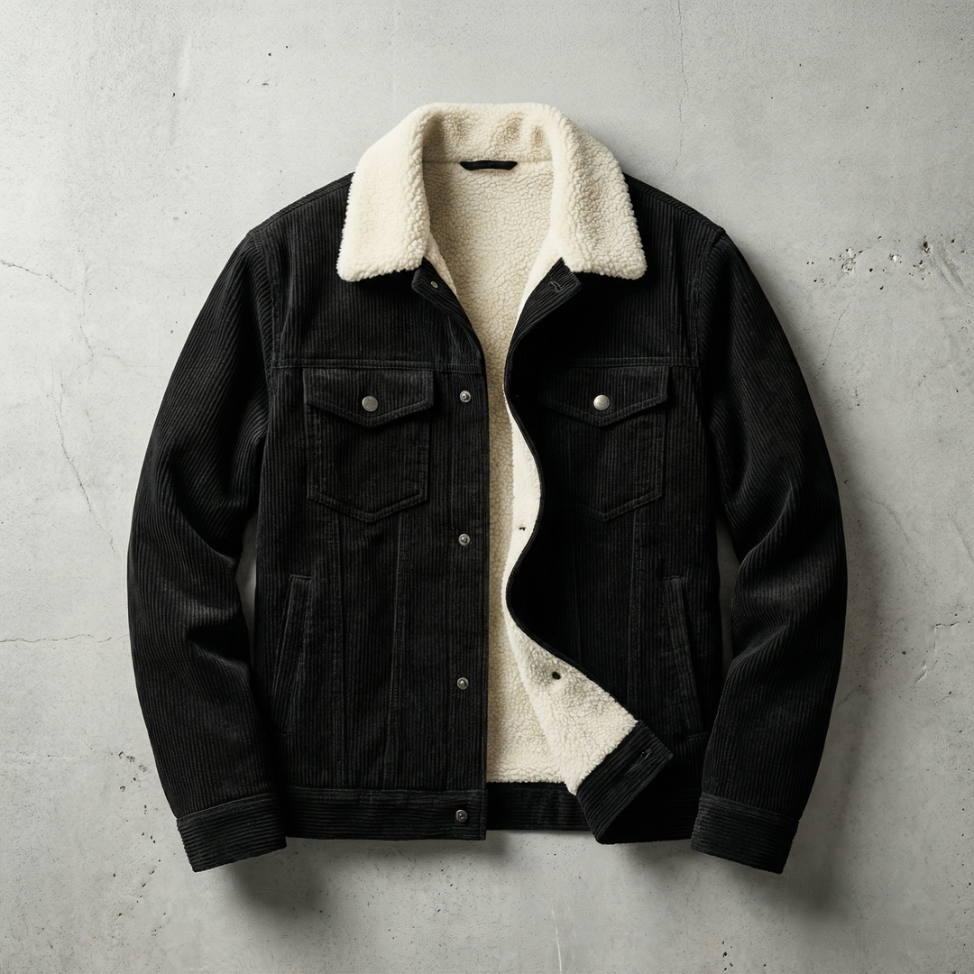 Veste Homme En Velours Côtelé Doublure Fausse Fourrure Col Revers