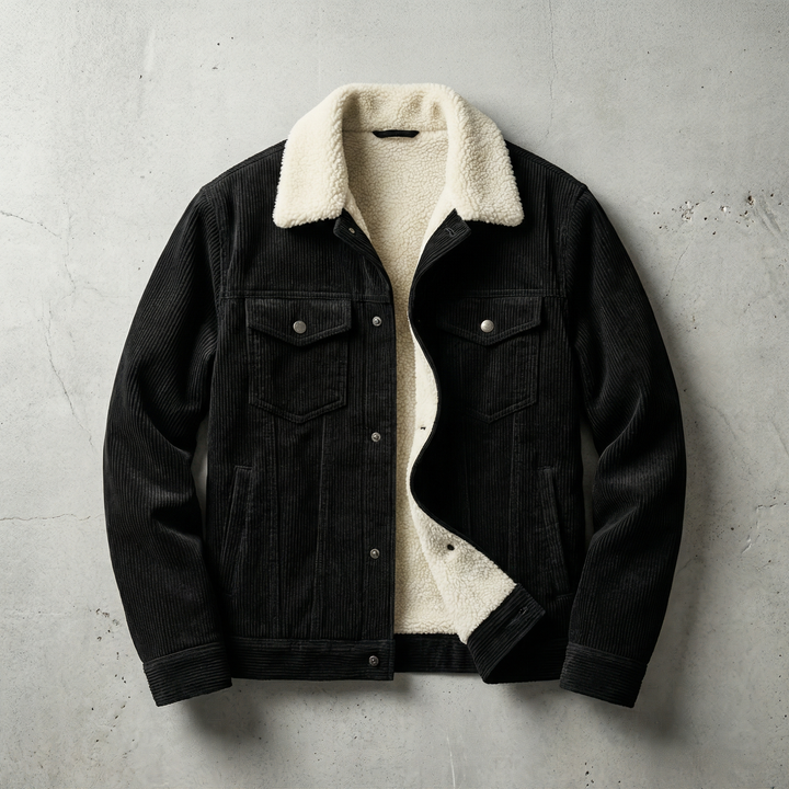 Veste Homme En Velours Côtelé Doublure Fausse Fourrure Col Revers