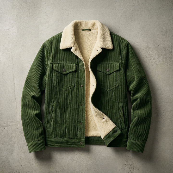 Veste Homme En Velours Côtelé Doublure Fausse Fourrure Col Revers