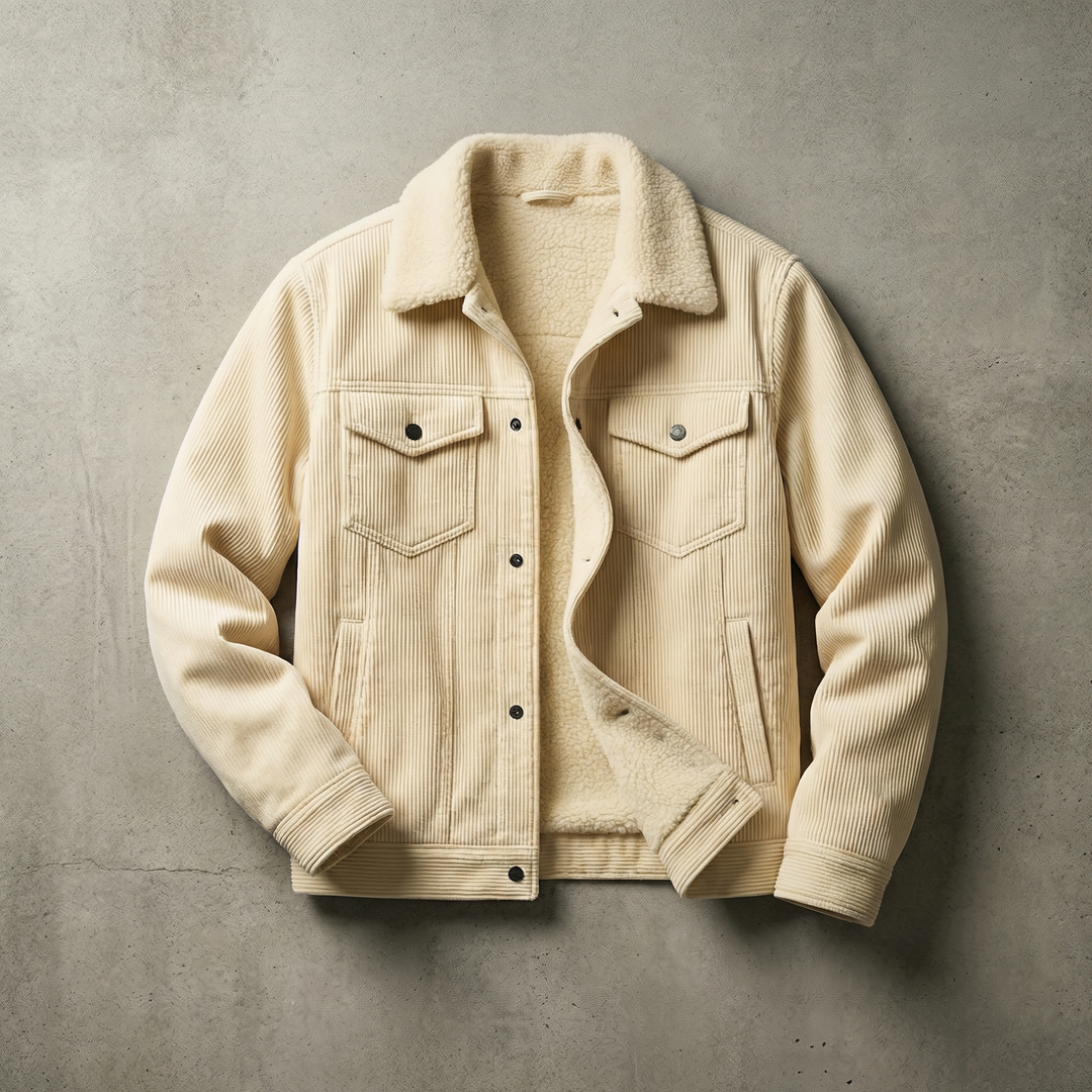 Veste Homme En Velours Côtelé Doublure Fausse Fourrure Col Revers