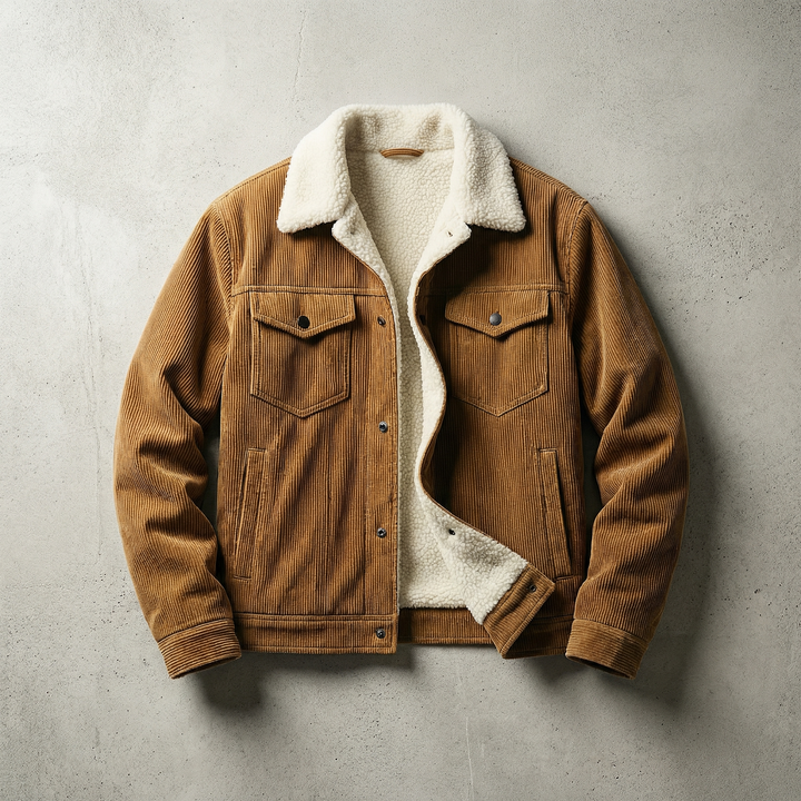 Veste Homme En Velours Côtelé Doublure Fausse Fourrure Col Revers