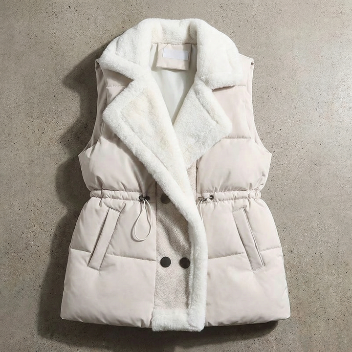 Gilet Femme Matelassé Col Fausse Fourrure Et Taille À Cordon Coulissant