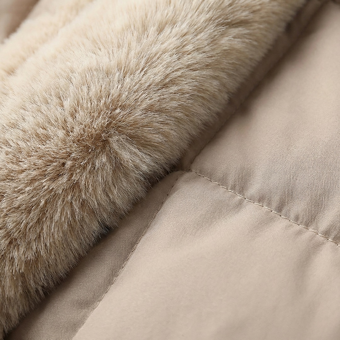 Gilet Femme Matelassé Col Fausse Fourrure Et Taille À Cordon Coulissant