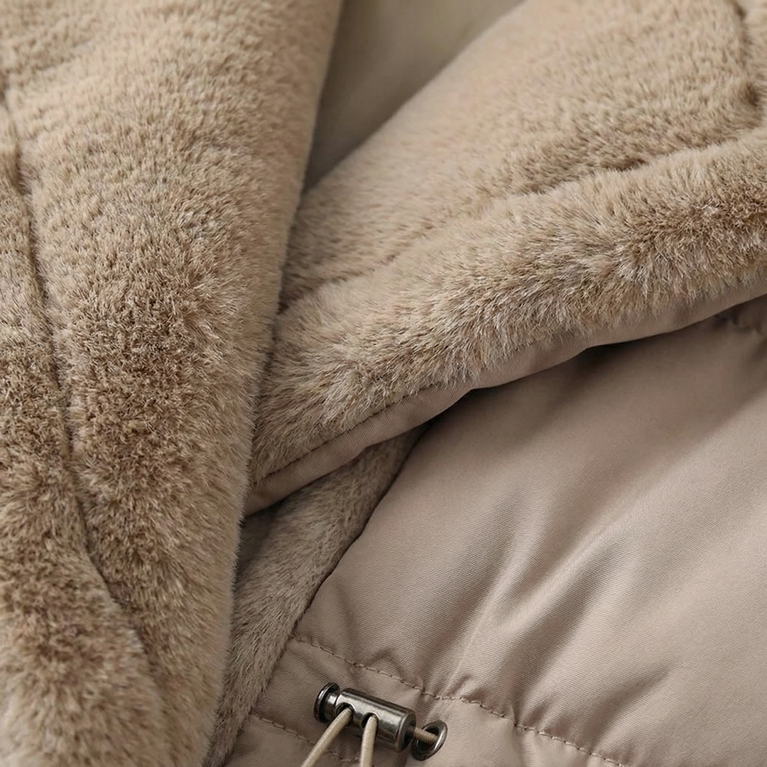 Gilet Femme Matelassé Col Fausse Fourrure Et Taille À Cordon Coulissant