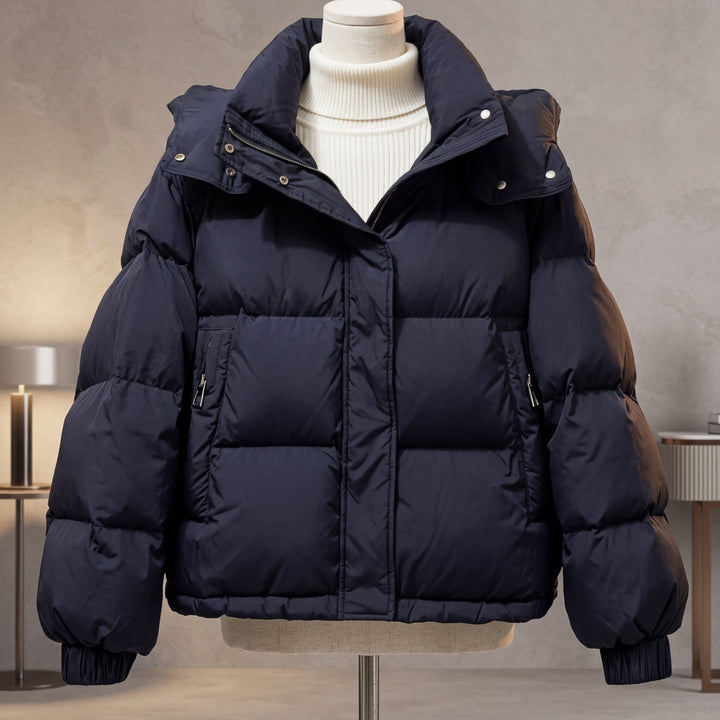 Doudoune Femme Courte Oversize Col Montant Zippée