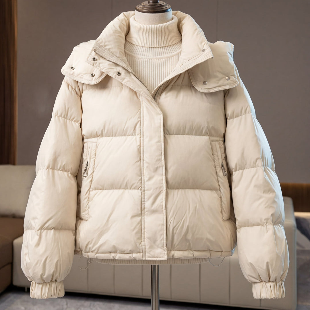 Doudoune Femme Courte Oversize Col Montant Zippée
