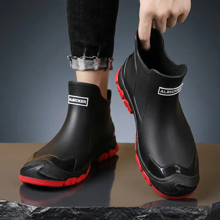 Bottes De Pluie Homme En Caoutchouc Semelle Crantée Et Tirette Arrière
