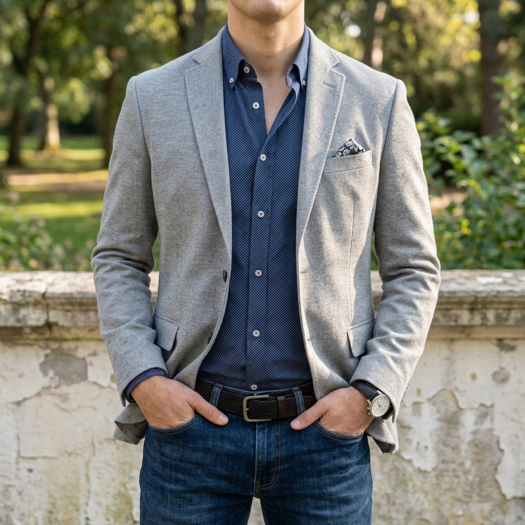 Blazer Homme Boutonné Col Notch Poches à Rabat