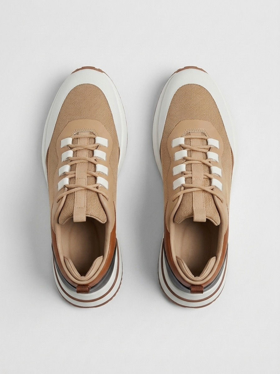 Baskets Homme Cognac Fused Mesh Basses de Marche avec Semelle Blanche