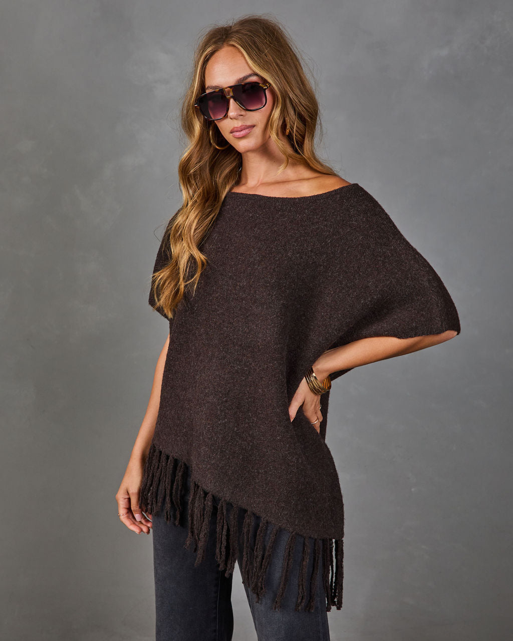 Pull Femme Oversize en Maille avec Ourlet à Franges