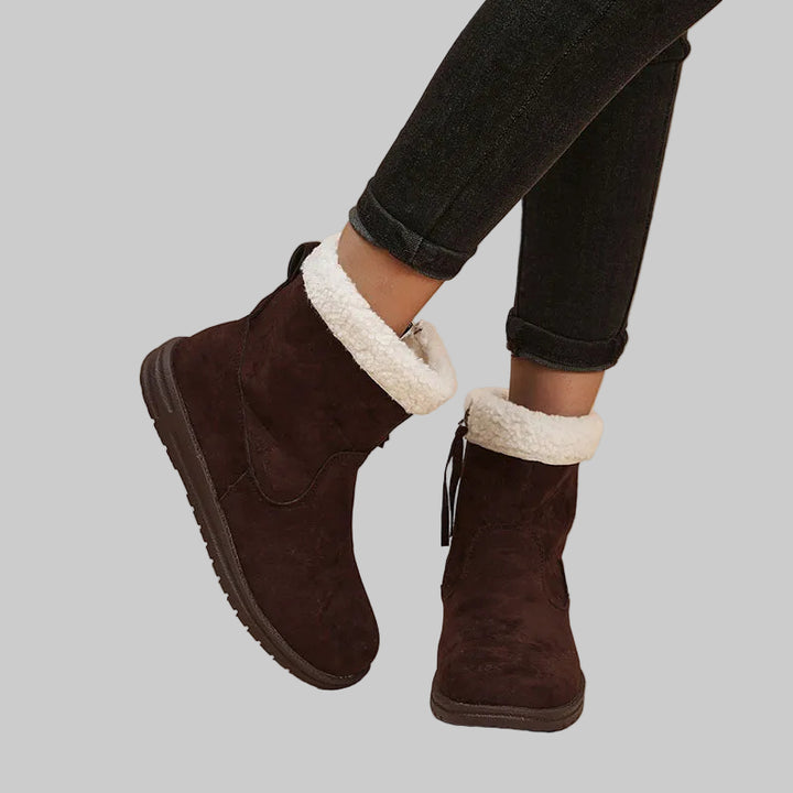 Bottines Femme Effet Suède avec Doublure en Peluche et Fermeture Éclair