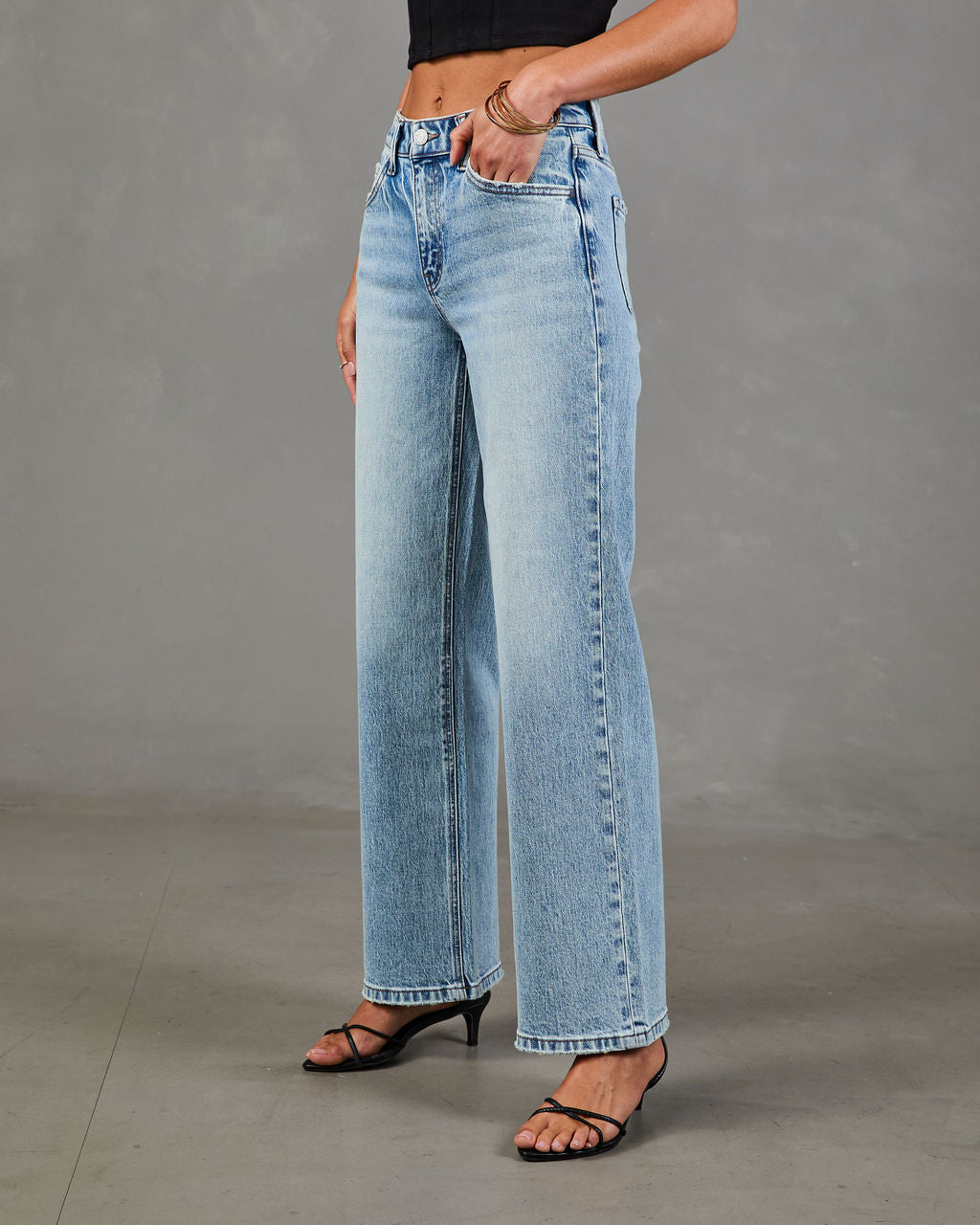Jean Femme en Coton Taille Haute à Jambes Larges