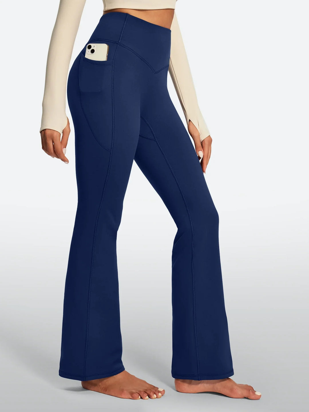 Pantalon Yoga Femme Doublé Polaire Évasé Avec Poches