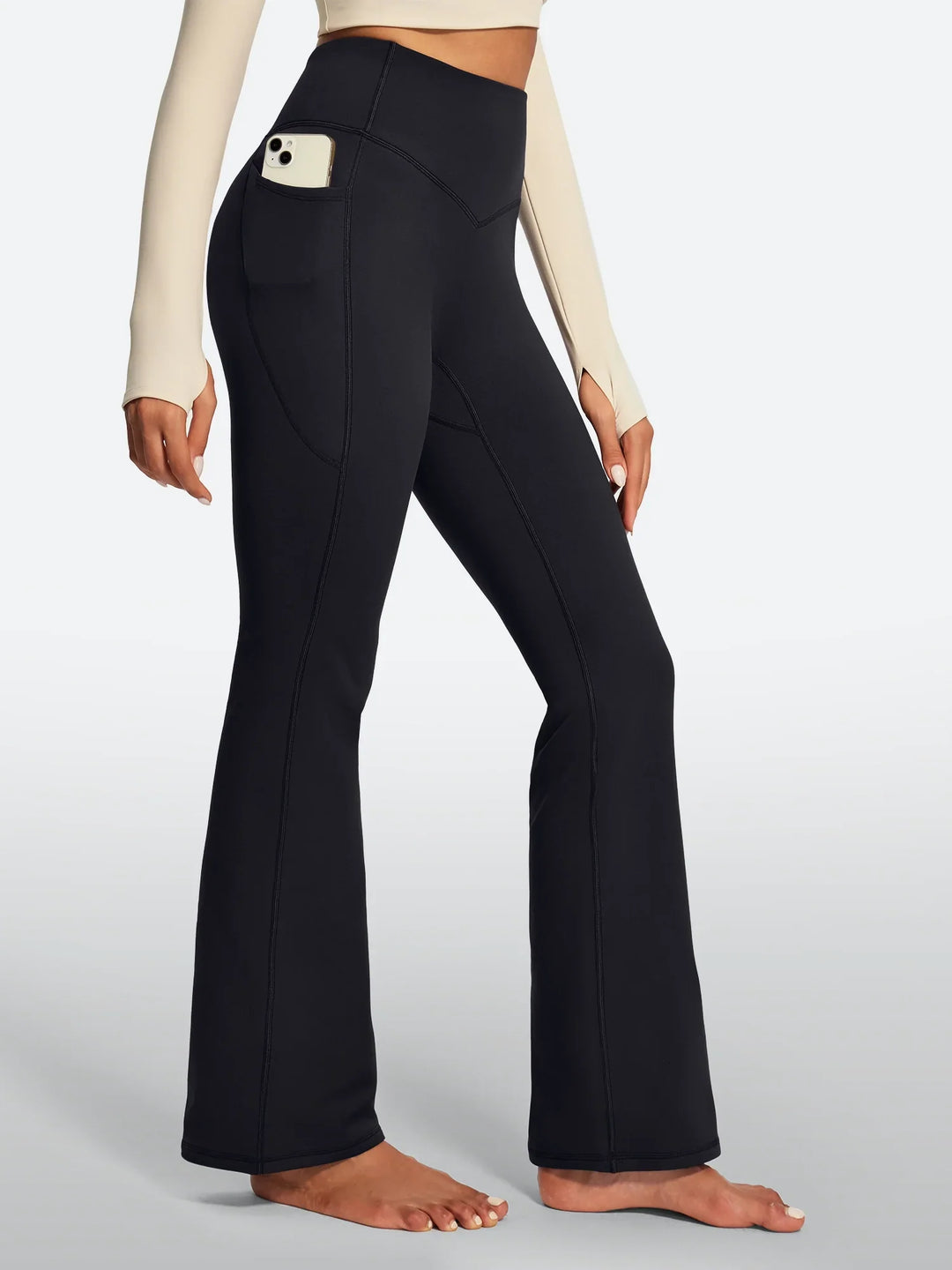 Pantalon Yoga Femme Doublé Polaire Évasé Avec Poches