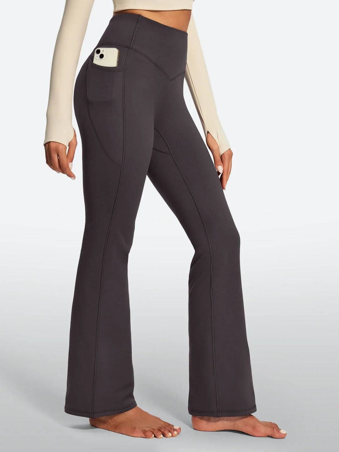 Pantalon Yoga Femme Doublé Polaire Évasé Avec Poches