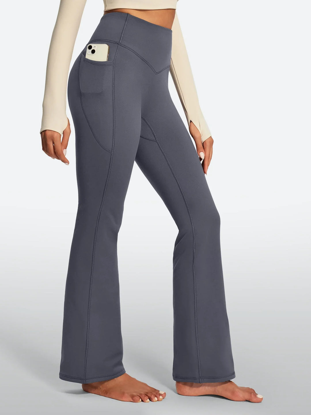 Pantalon Yoga Femme Doublé Polaire Évasé Avec Poches