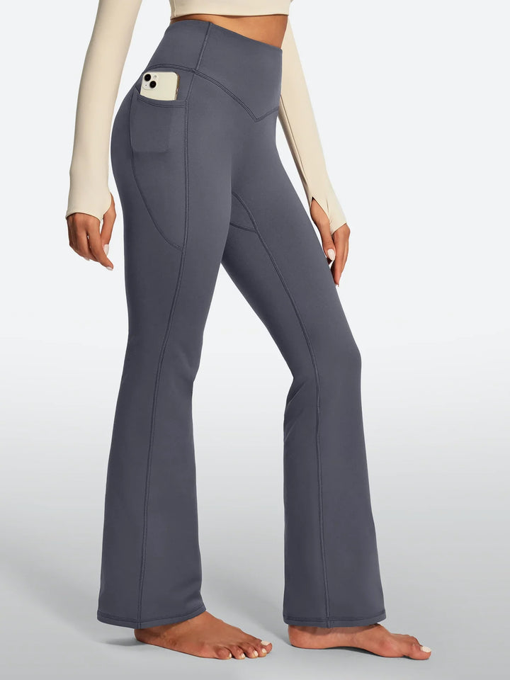 Pantalon Yoga Femme Doublé Polaire Évasé Avec Poches