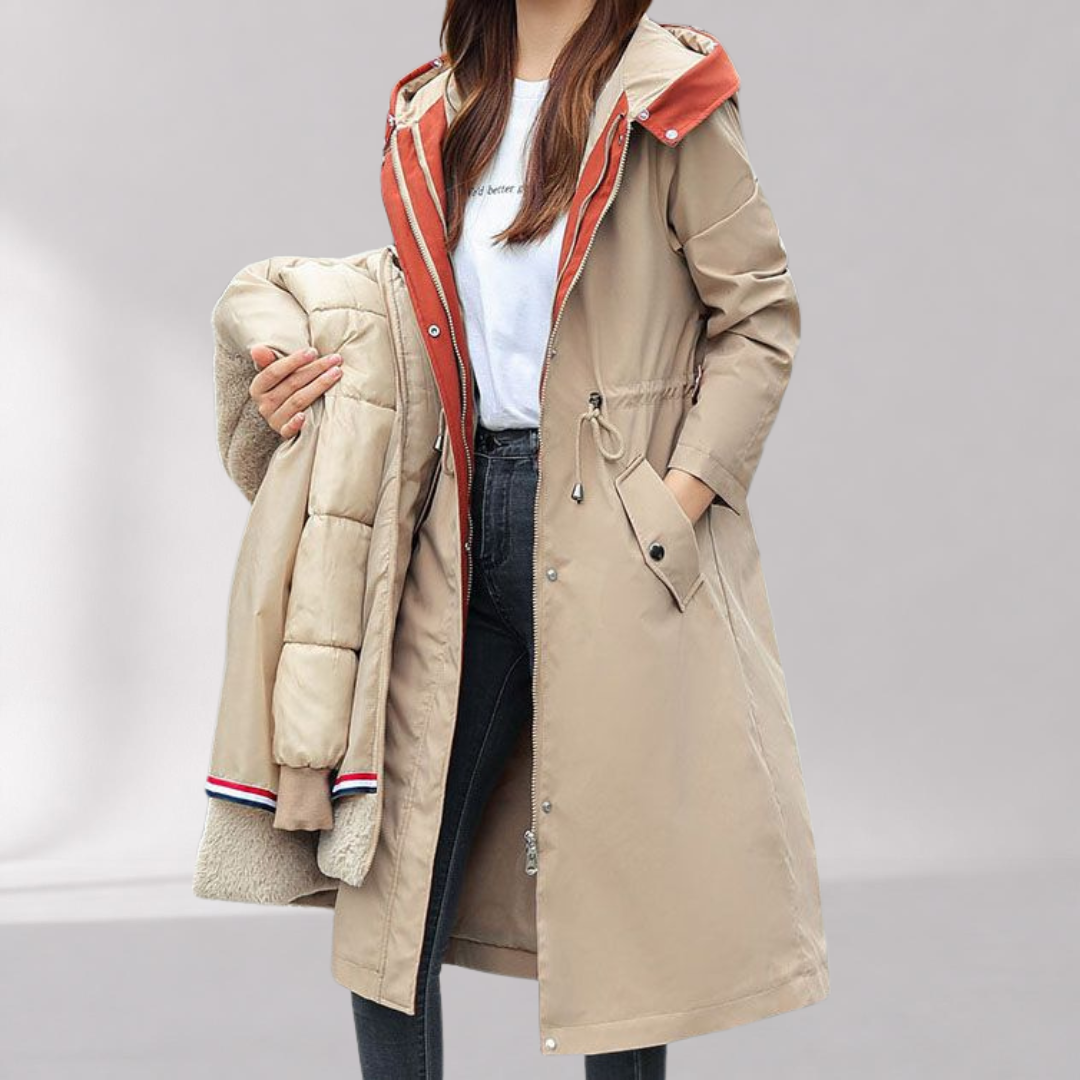 Parka Femme Déperlante à Capuche Fourrure Doublure Amovible