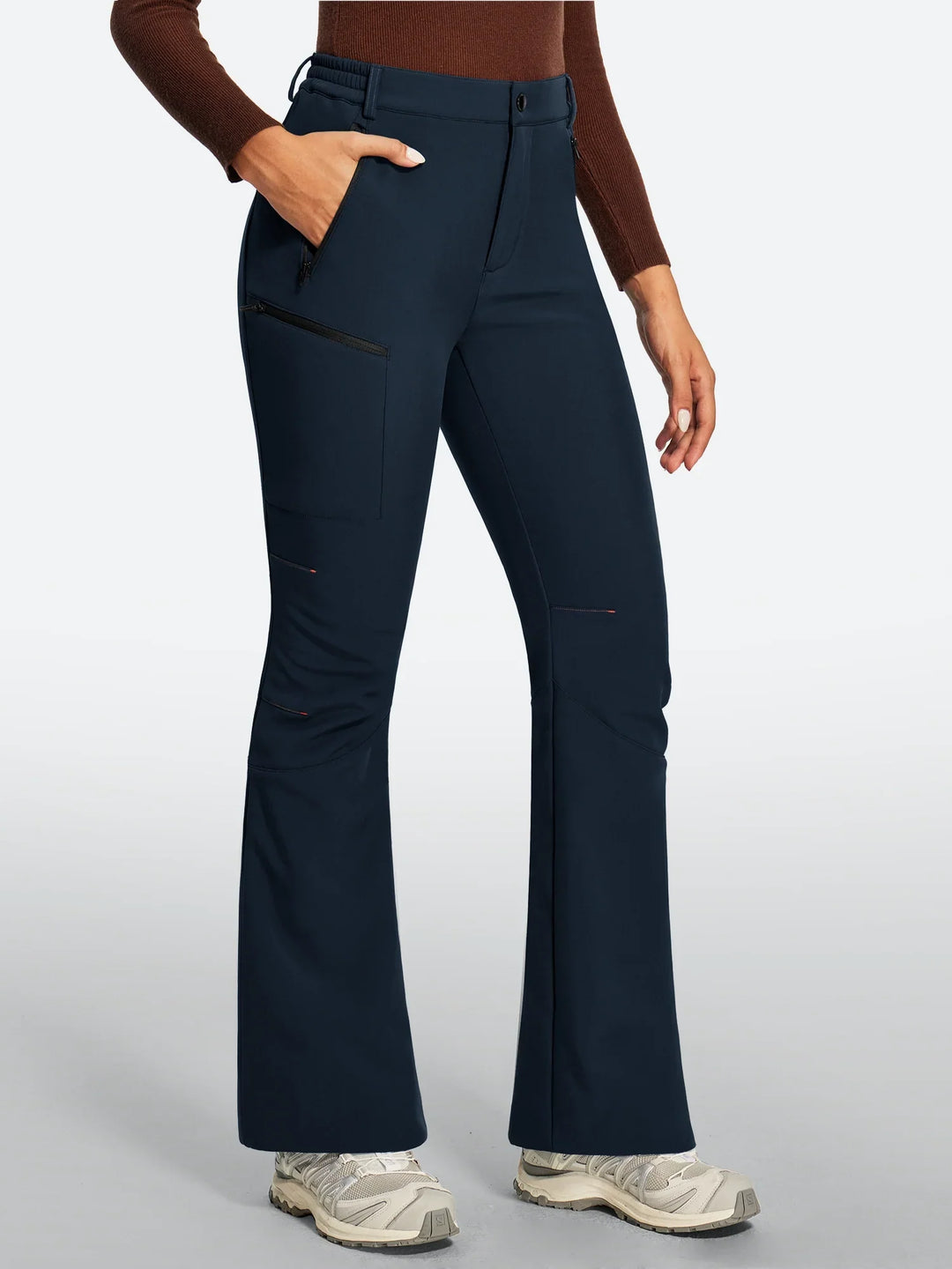 Pantalon De Ski Femme Doublé Polaire Imperméable Coupe Évasée