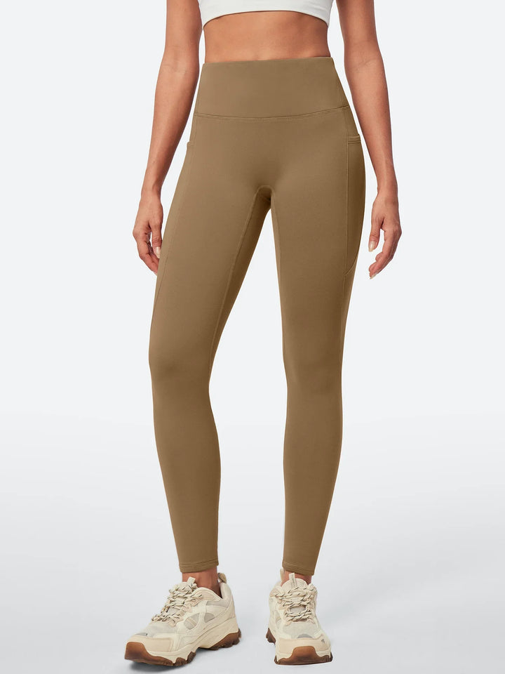 Legging Femme Taille Haute Doublé Polaire Sans Couture Avant Avec Poches