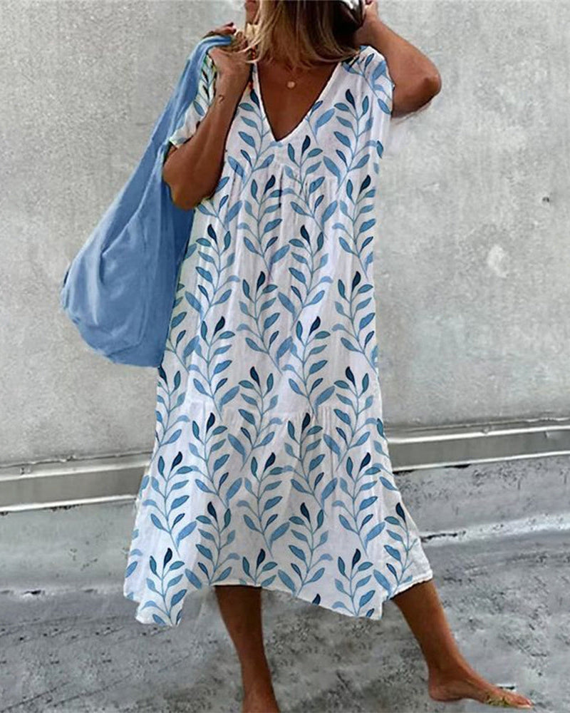 Vanda | Robe pour Femme | À Imprimé Feuilles, Col En V & Tendance