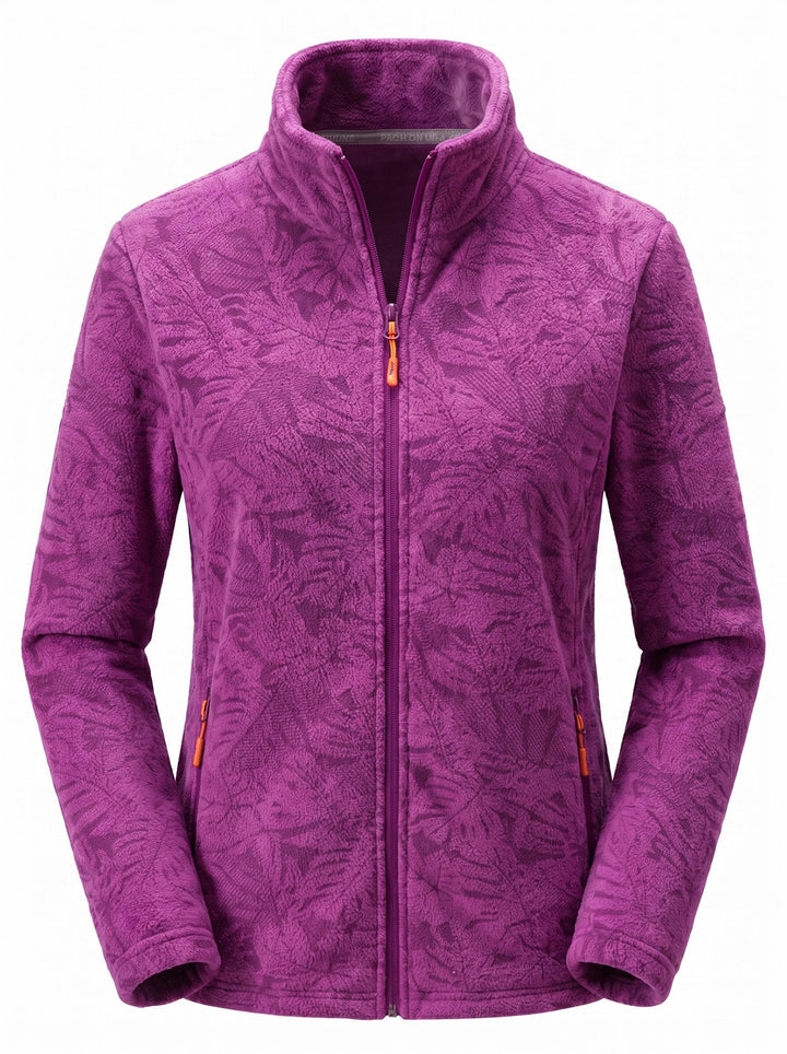 Veste Polaire Femme Zip Intégral Col Montant Imprimé Nature Et Poches Zippées