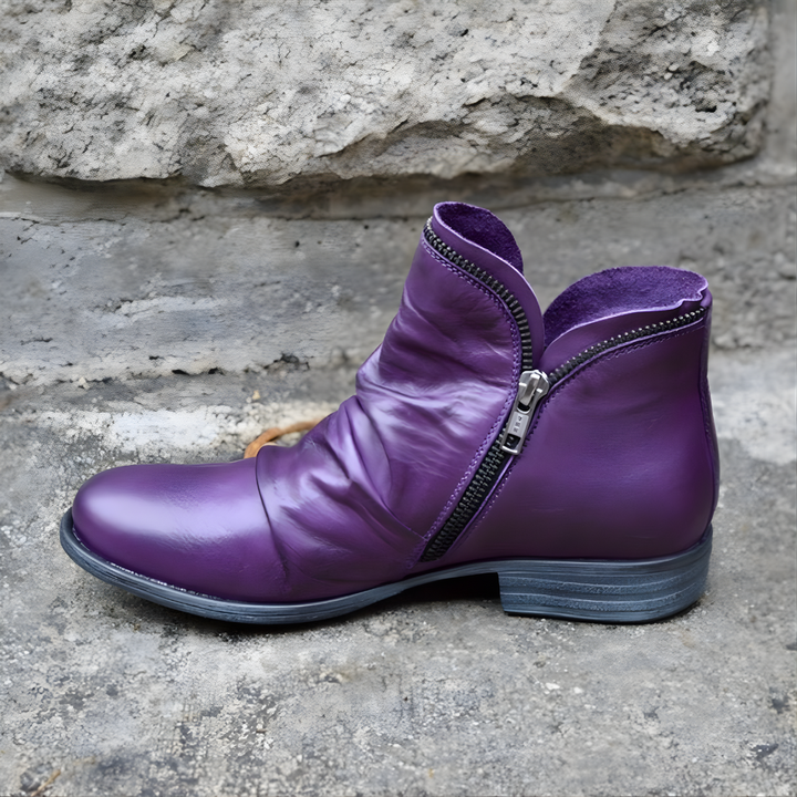 Bottines Femme en Cuir Synthétique avec Fermeture Éclair et Semelle Antidérapante