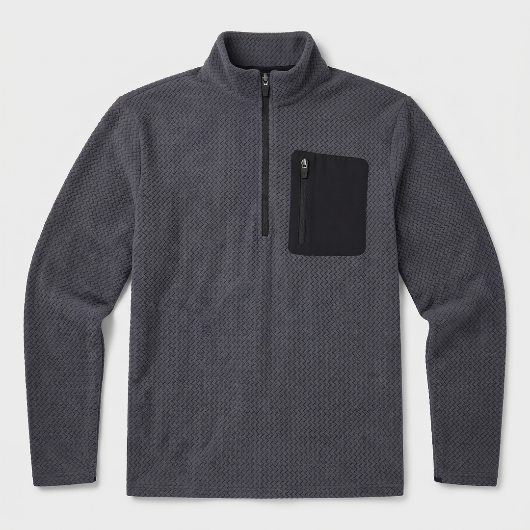 Pull Homme Col Montant Zip Court Polaire Pochette Poitrine