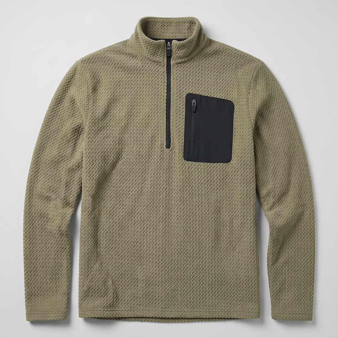 Pull Homme Col Montant Zip Court Polaire Pochette Poitrine