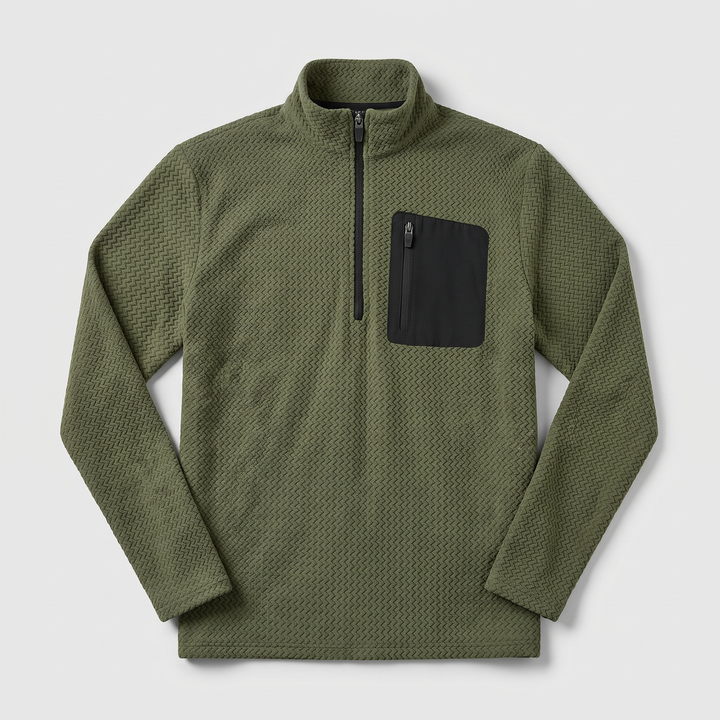 Pull Homme Col Montant Zip Court Polaire Pochette Poitrine
