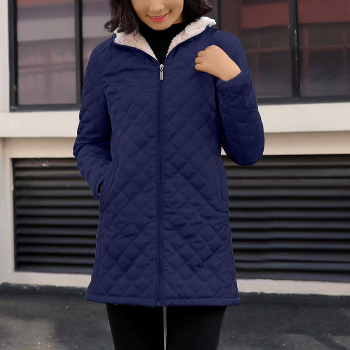 Veste Matelassée Femme Mi-Saison à Capuche Doublure Sherpa