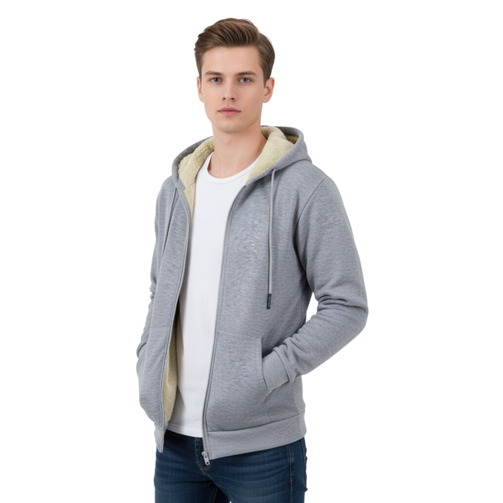 Veste Polaire Homme Doublée Sherpa À Capuche Coupe Vent