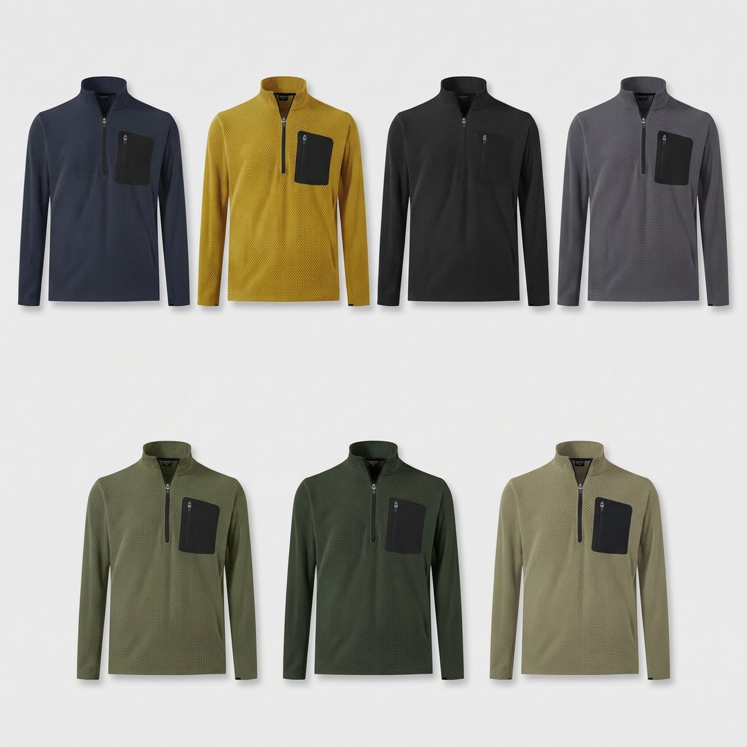 Pull Homme Col Montant Zip Court Polaire Pochette Poitrine