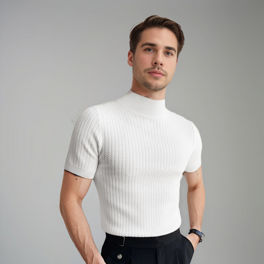Octave | T-shirt blanc à col montant pour hommes
