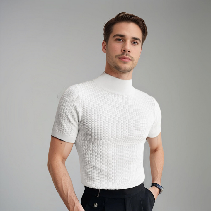 Octave | T-shirt blanc à col montant pour hommes