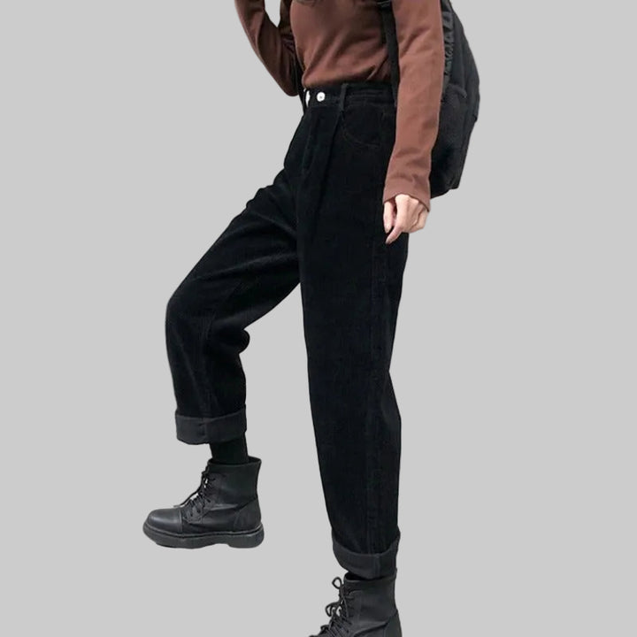 Pantalon Femme en Velours Côtelé Taille Haute à Jambes Larges – Coton Mélangé
