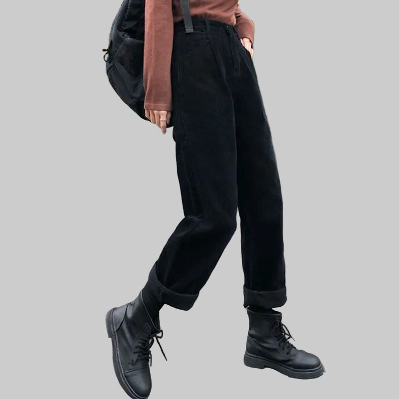 Pantalon Femme en Velours Côtelé Taille Haute à Jambes Larges – Coton Mélangé