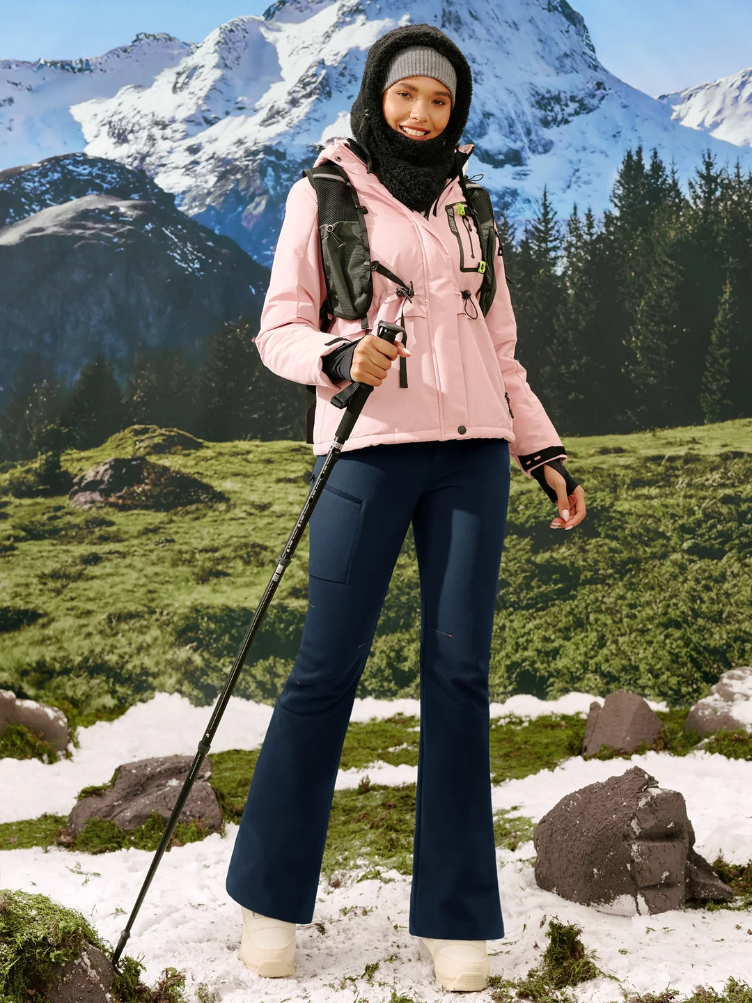 Pantalon De Ski Femme Doublé Polaire Imperméable Coupe Évasée