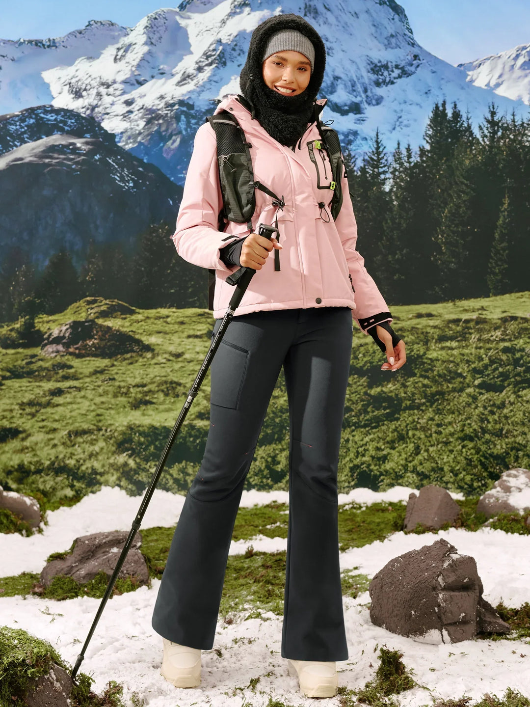 Pantalon De Ski Femme Doublé Polaire Imperméable Coupe Évasée