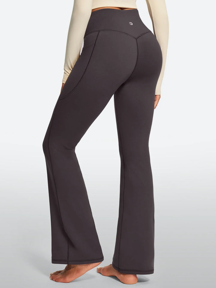 Pantalon Yoga Femme Doublé Polaire Évasé Avec Poches