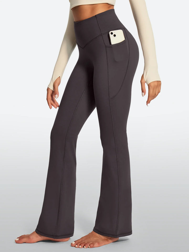Pantalon Yoga Femme Doublé Polaire Évasé Avec Poches