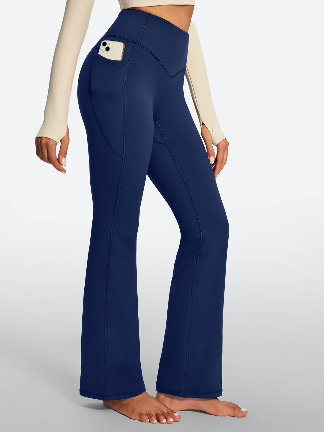 Pantalon Yoga Femme Doublé Polaire Évasé Avec Poches