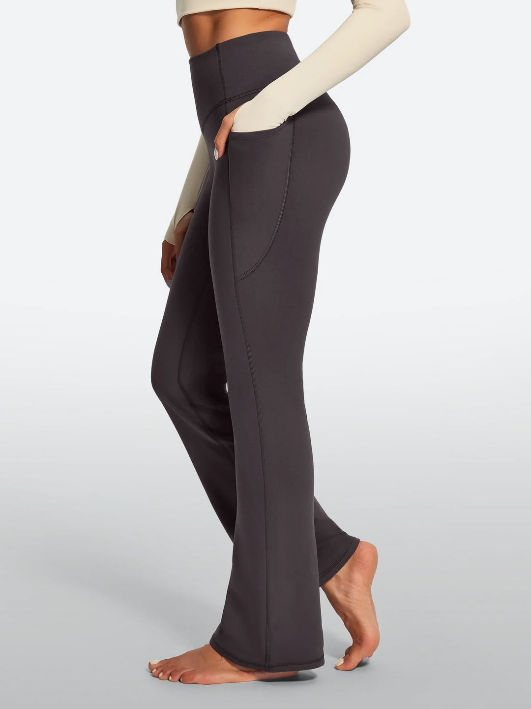Pantalon Yoga Femme Doublé Polaire Évasé Avec Poches