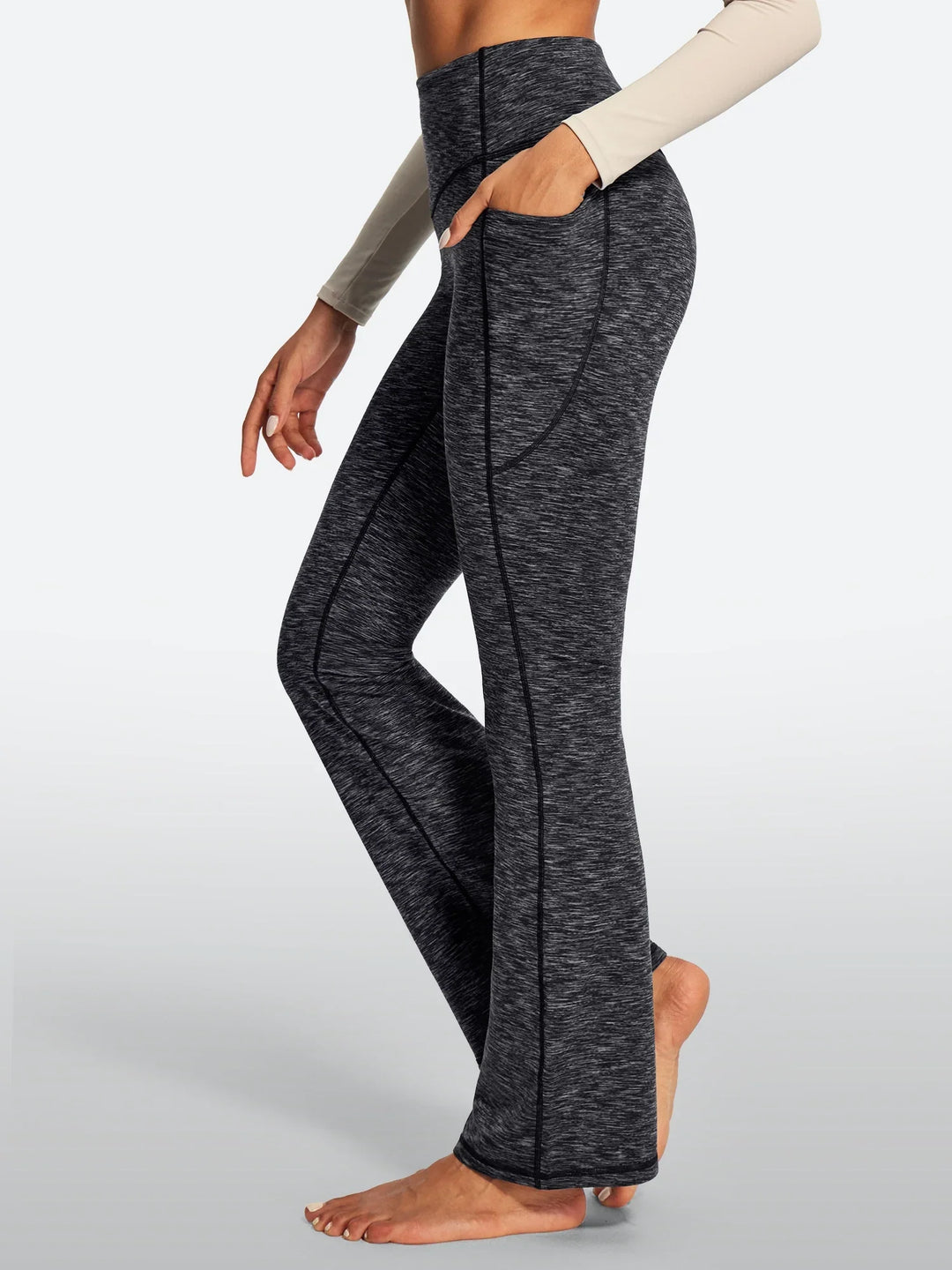 Pantalon Yoga Femme Doublé Polaire Évasé Avec Poches