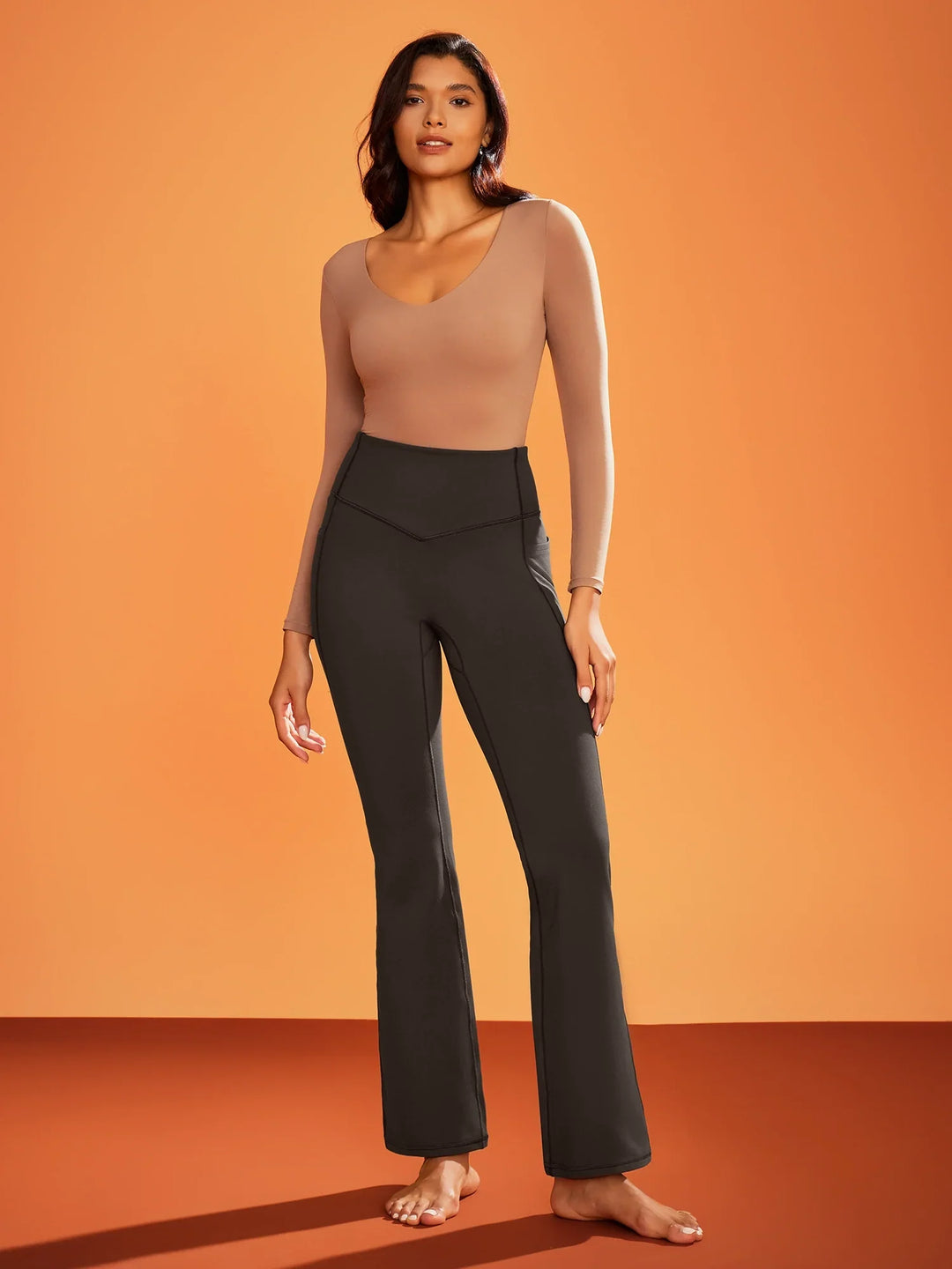 Pantalon Yoga Femme Doublé Polaire Évasé Avec Poches
